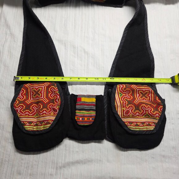 Unbranded Black Red Yellow Boho Hippie Small Pocket Shoulder Bag - Picture 4 of 14